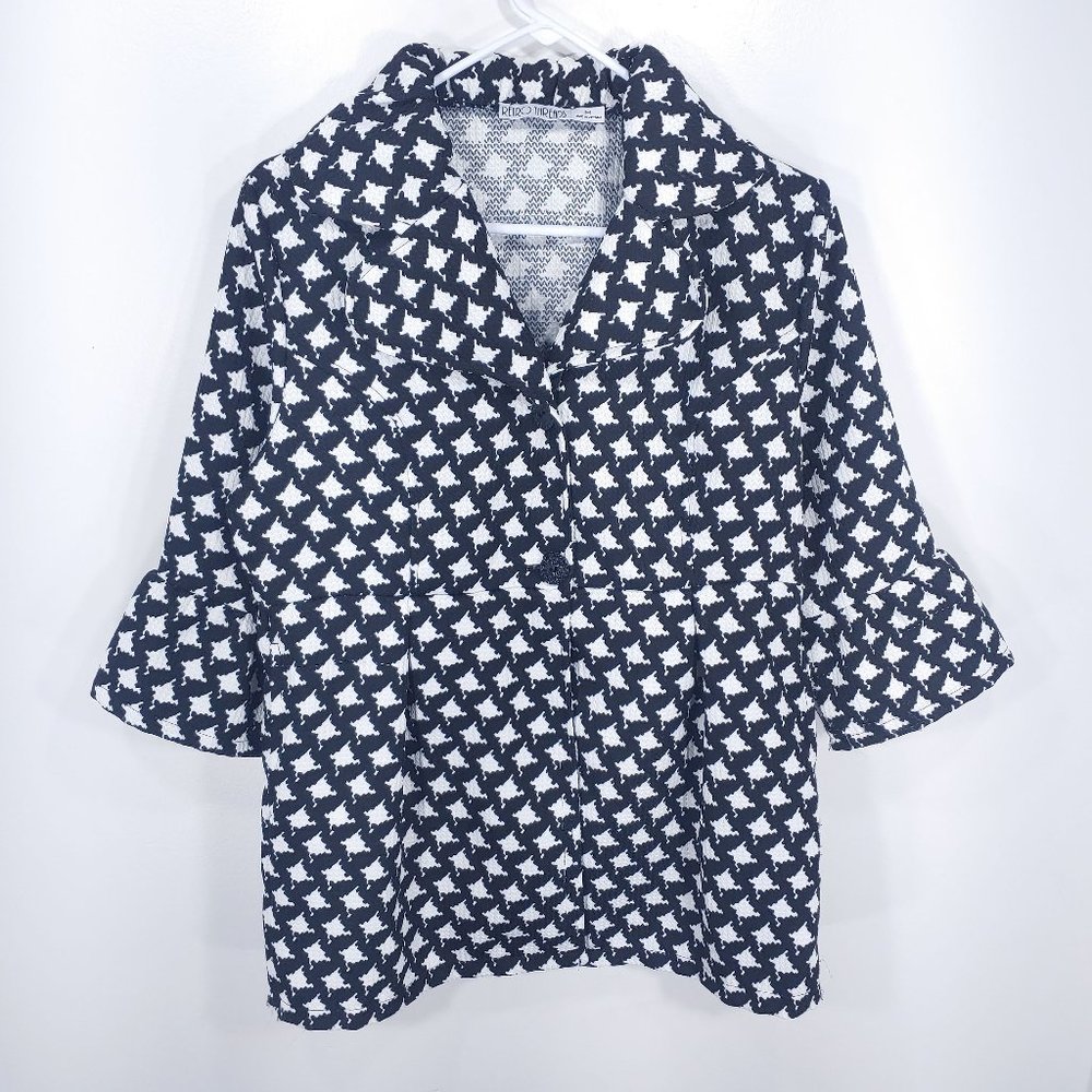Retro Threads 1-Button Black & White Patterned Houndstooth Top Jacket Medium